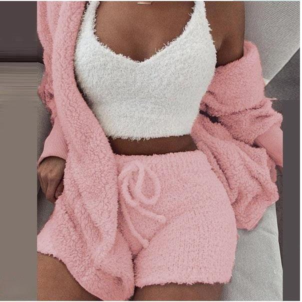 Fluffy Three Piece Set Lounge Sexy Outfits - Premium from ItemBear.com - Just $58! Shop now at ItemBear.com