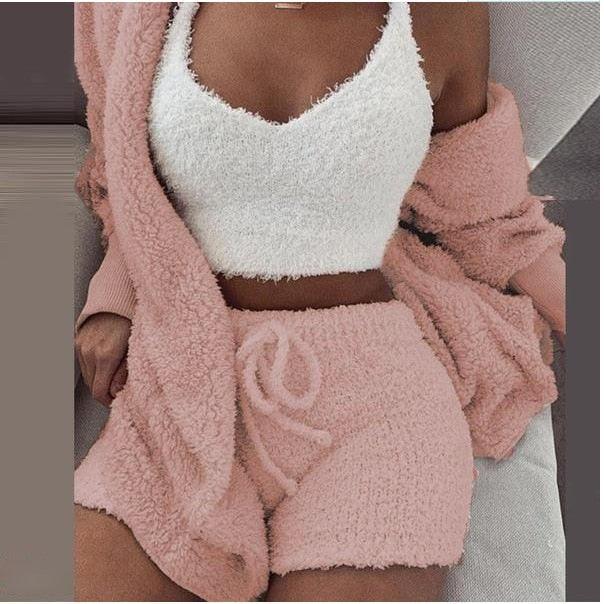 Fluffy Three Piece Set Lounge Sexy Outfits - Premium from ItemBear.com - Just $58! Shop now at ItemBear.com