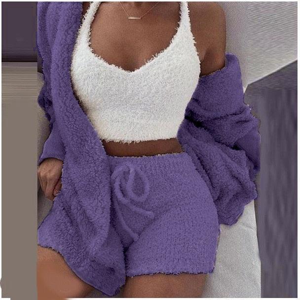 Fluffy Three Piece Set Lounge Sexy Outfits - Premium from ItemBear.com - Just $58! Shop now at ItemBear.com