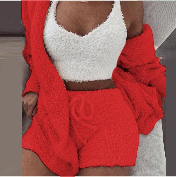Fluffy Three Piece Set Lounge Sexy Outfits - Premium from ItemBear.com - Just $58! Shop now at ItemBear.com