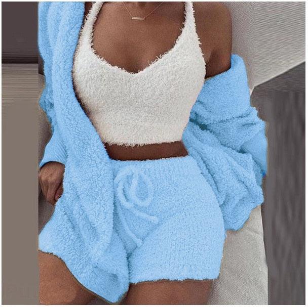 Fluffy Three Piece Set Lounge Sexy Outfits - Premium from ItemBear.com - Just $58! Shop now at ItemBear.com