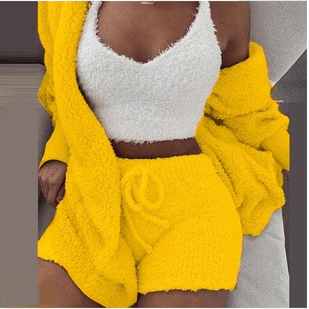Fluffy Three Piece Set Lounge Sexy Outfits - Premium from ItemBear.com - Just $58! Shop now at ItemBear.com