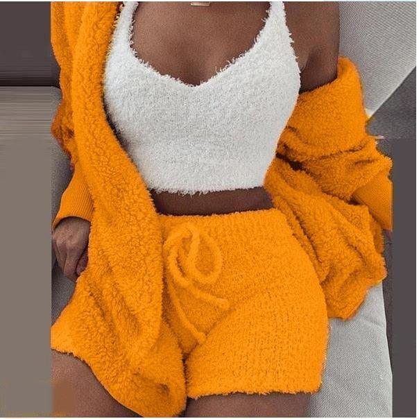 Fluffy Three Piece Set Lounge Sexy Outfits - Premium from ItemBear.com - Just $58! Shop now at ItemBear.com