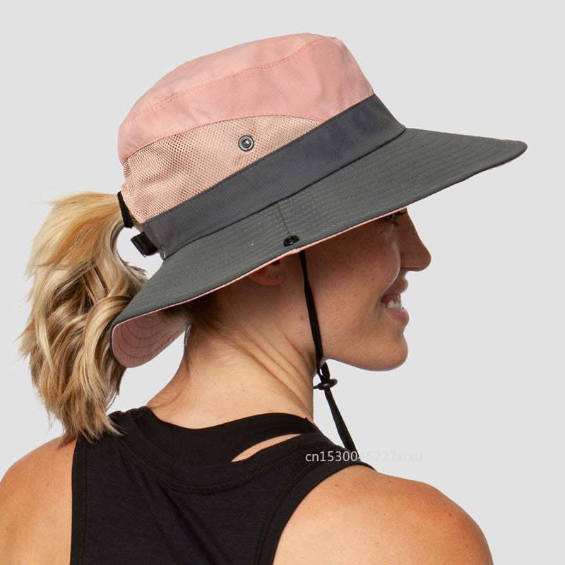 Girls Ponytail Summer Sun Hat Wide Brim UV Protection - ItemBear.com