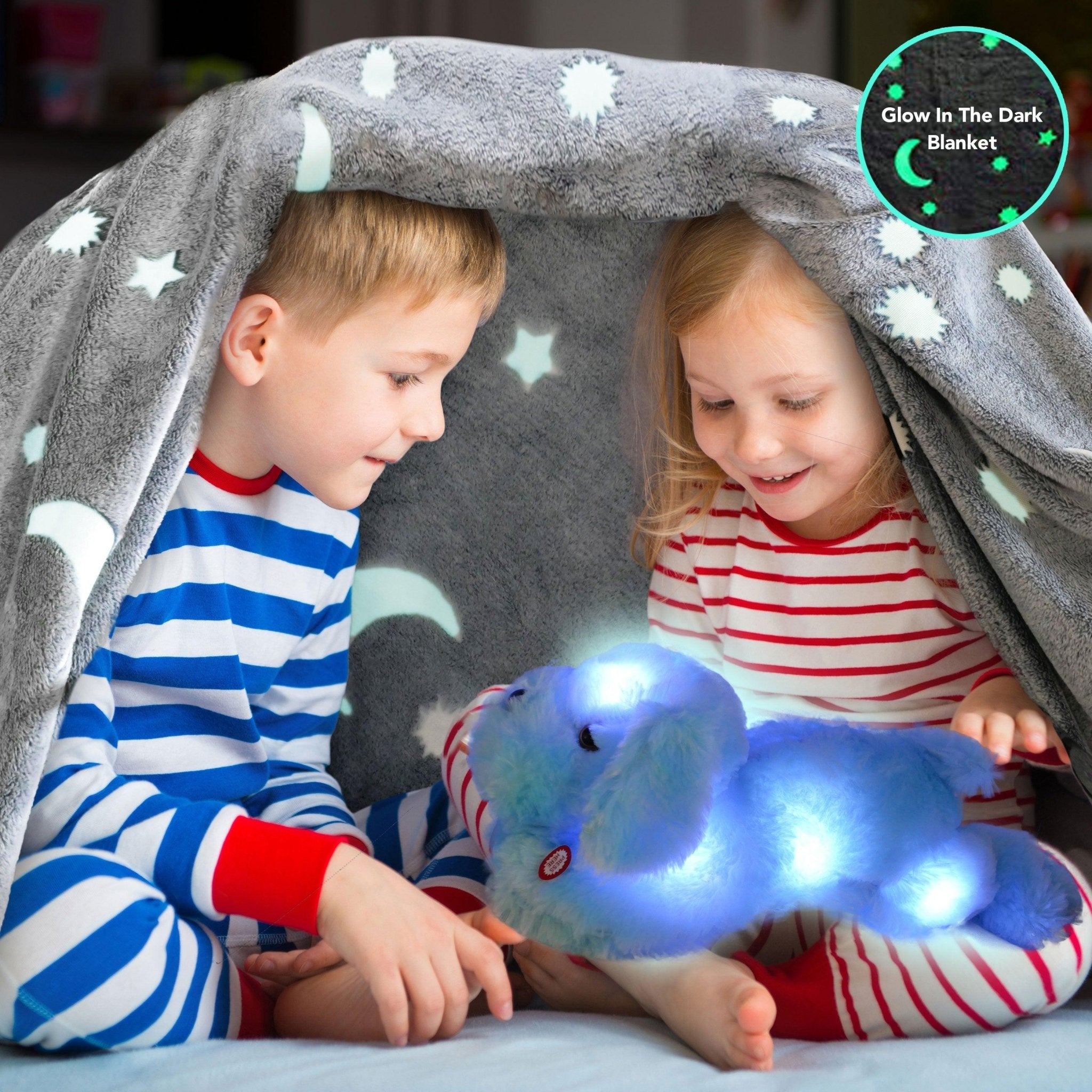 Glow in the Dark Blanket & Pillow Set-Gray & Blue - ItemBear.com