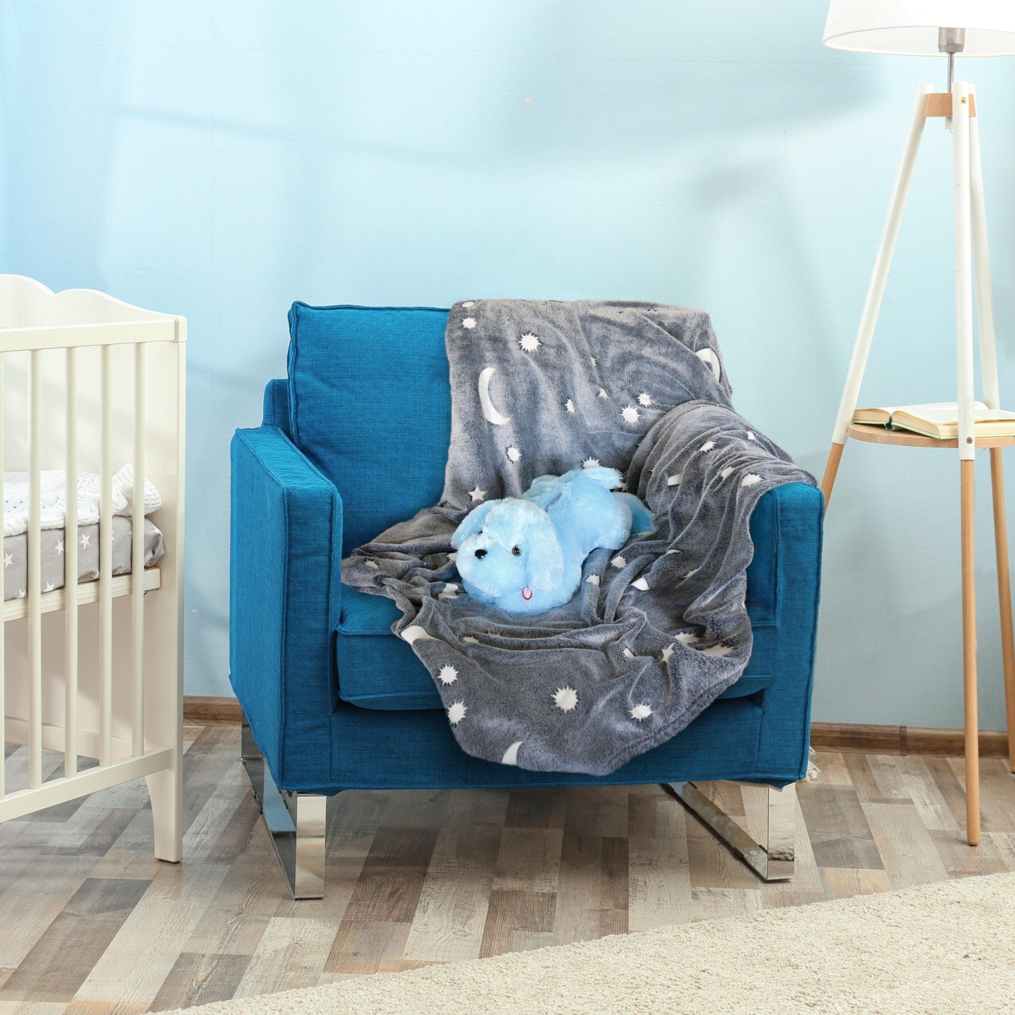 Glow in the Dark Blanket & Pillow Set-Gray & Blue - ItemBear.com
