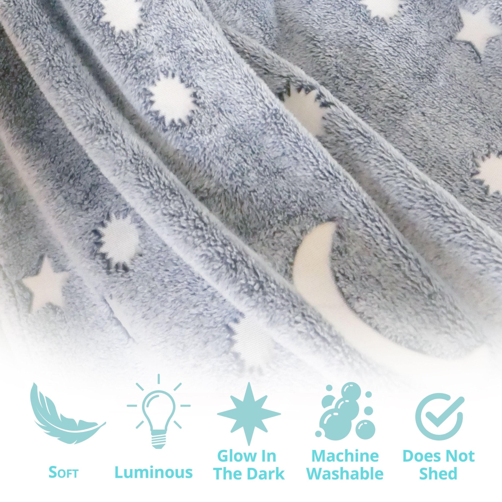 Glow in the Dark Blanket & Pillow Set-Gray & Blue - ItemBear.com