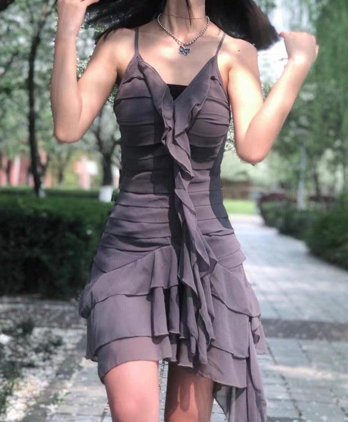 Goth Gray Bandage Ruffles Midi Dress - ItemBear.com