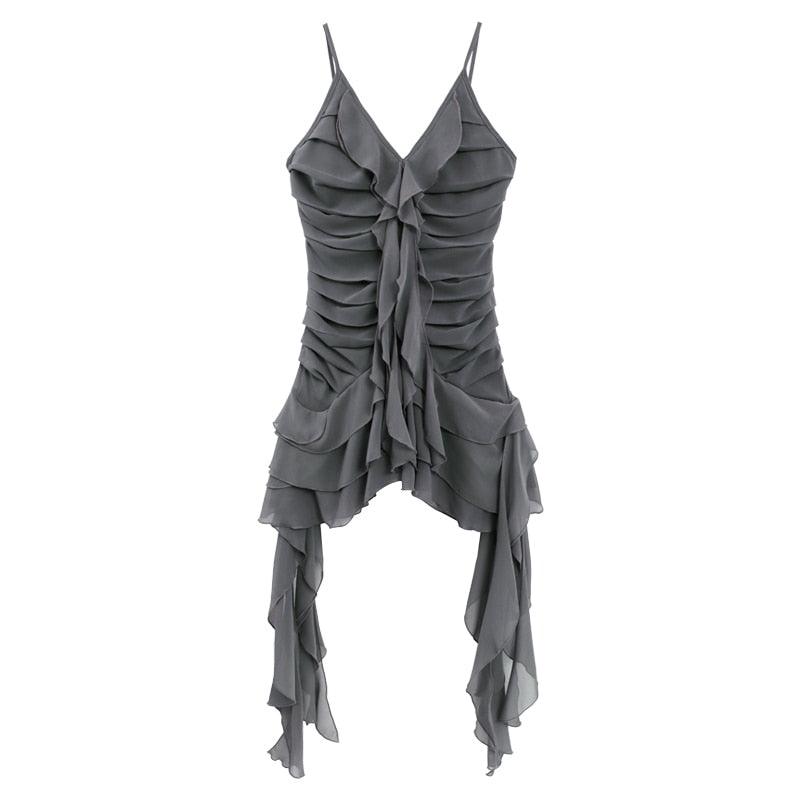 Goth Gray Bandage Ruffles Midi Dress - ItemBear.com