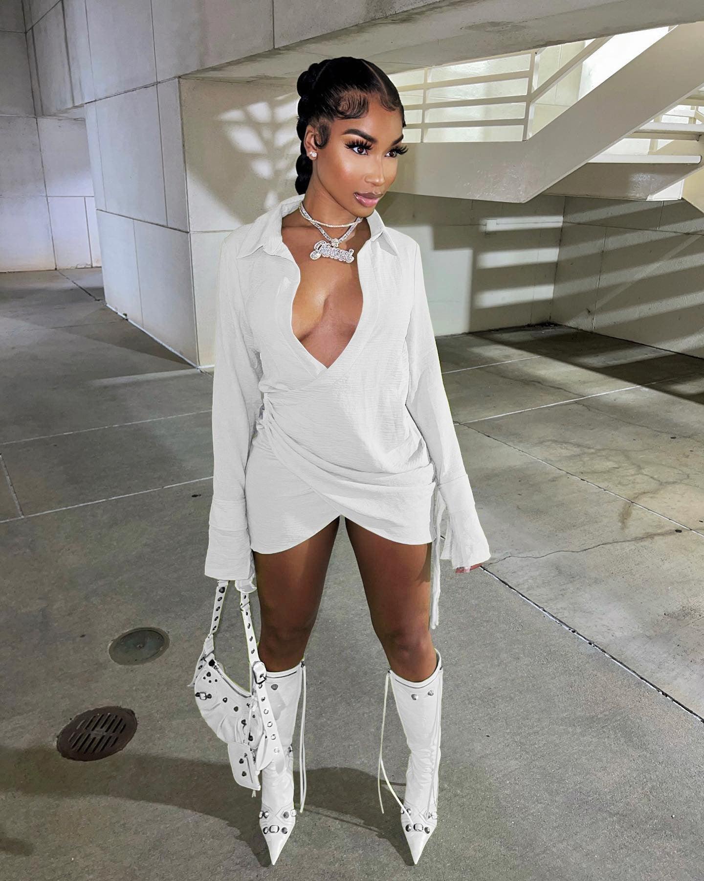 Happy Hour Plunge Mini Shirt Dress - ItemBear.com