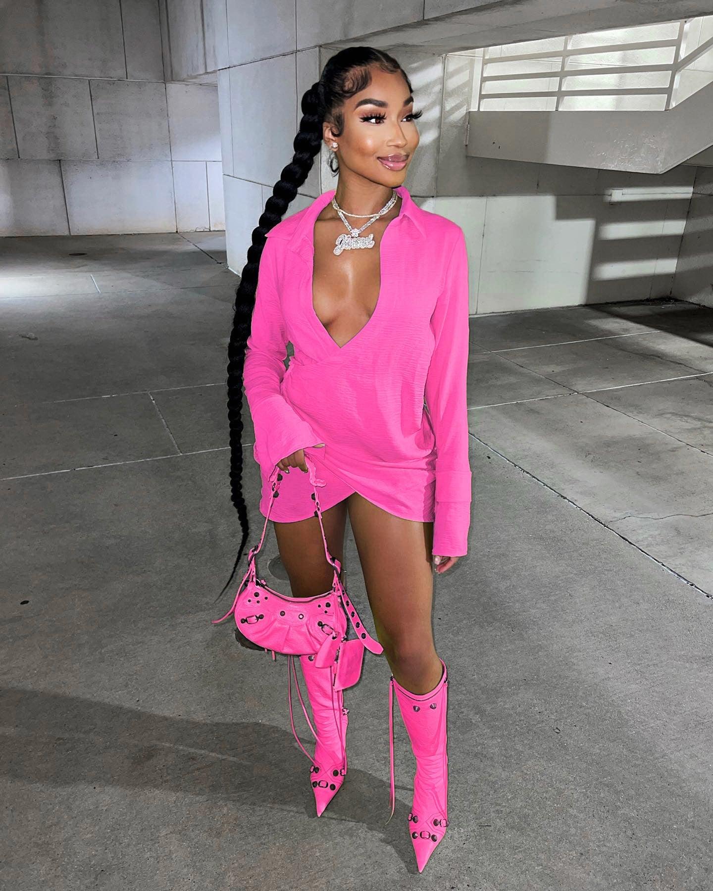 Happy Hour Plunge Mini Shirt Dress - ItemBear.com