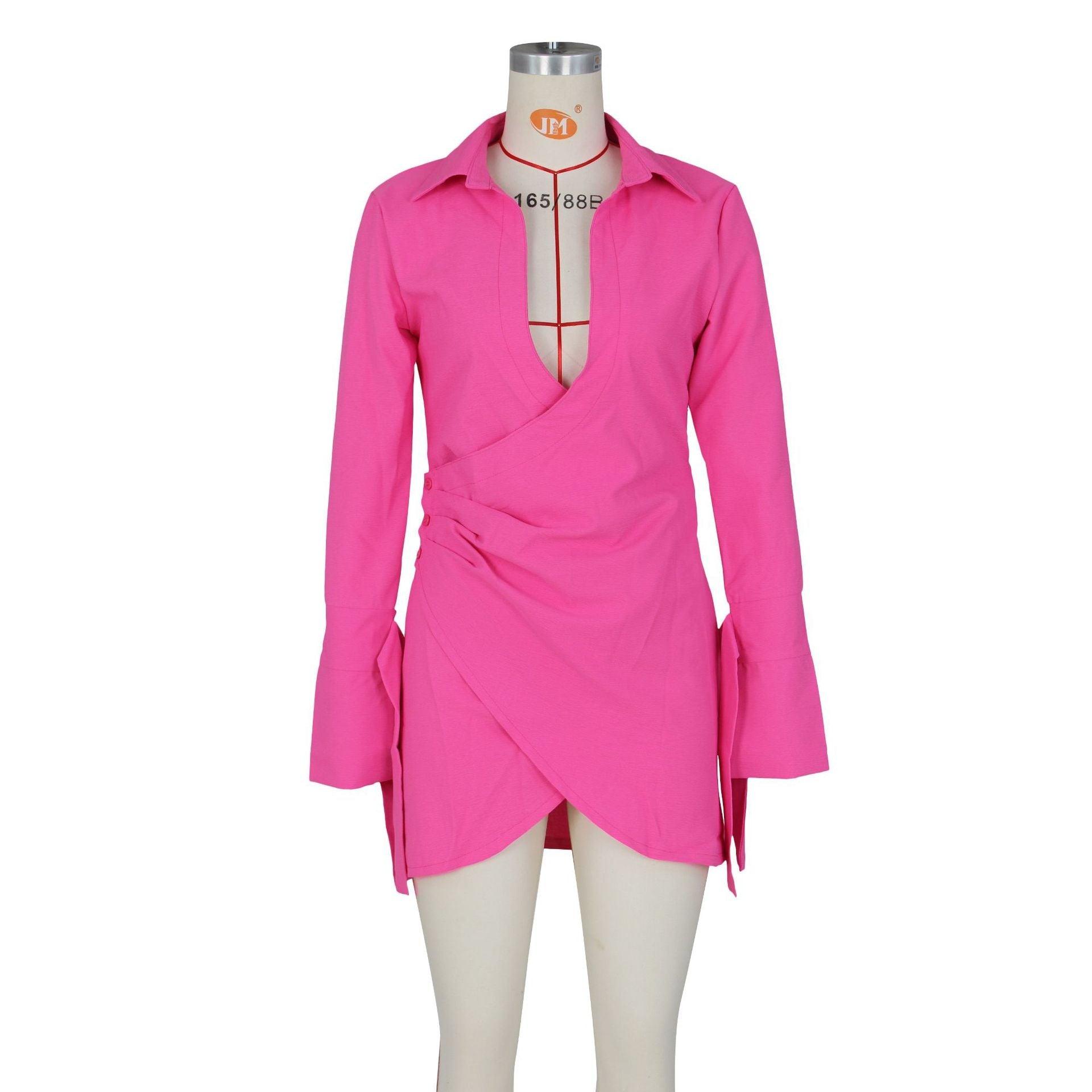 Happy Hour Plunge Mini Shirt Dress - ItemBear.com