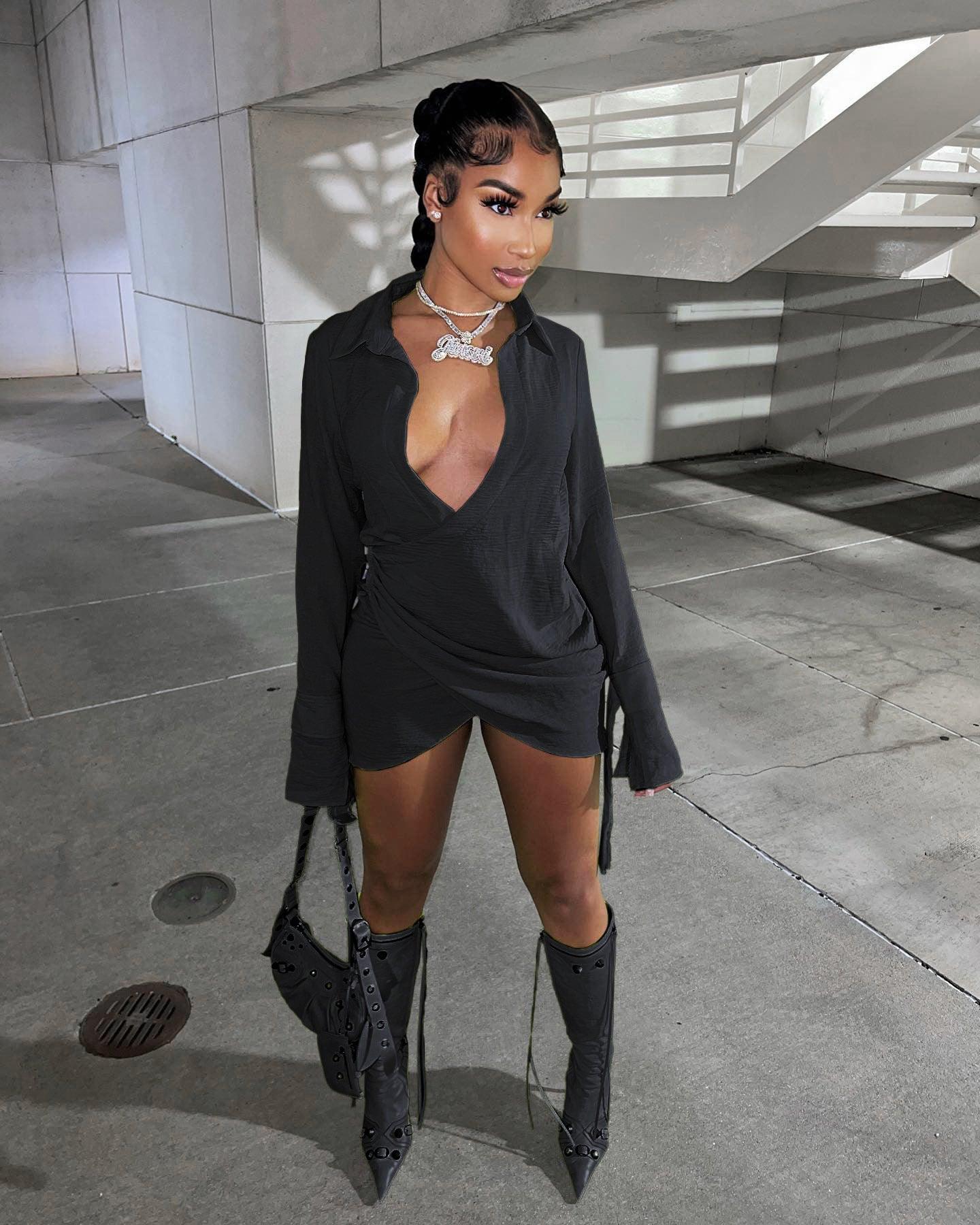 Happy Hour Plunge Mini Shirt Dress - ItemBear.com