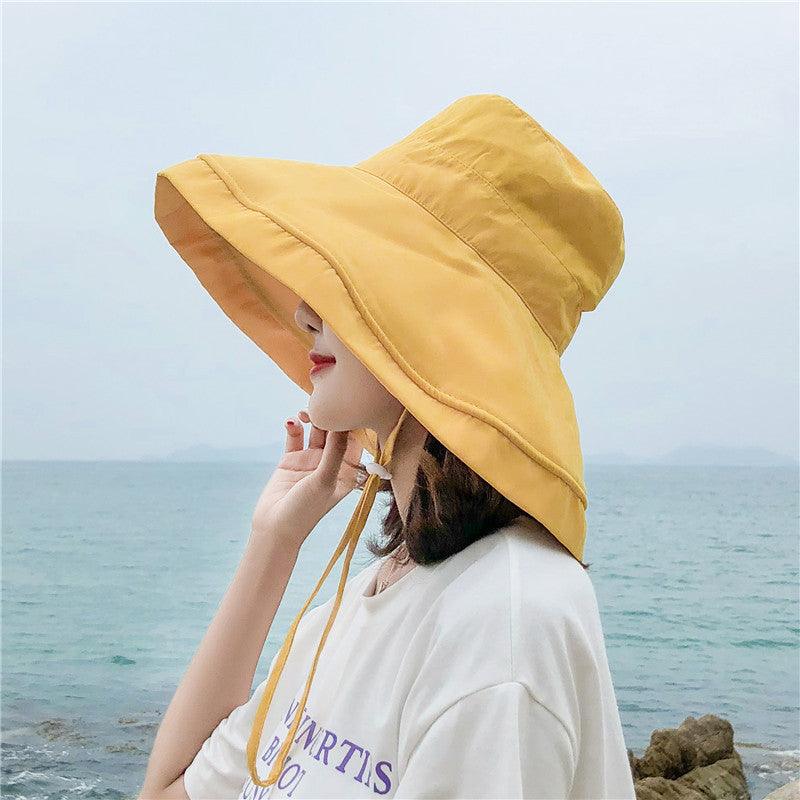 Japanese pot cap outdoor sun sunshade female summer fisherman hats sun hat solid color big parchment hat - ItemBear.com