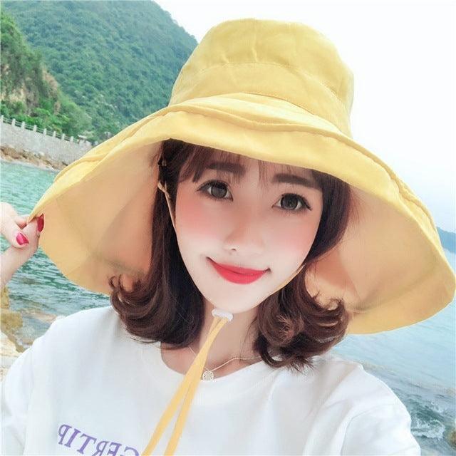 Japanese pot cap outdoor sun sunshade female summer fisherman hats sun hat solid color big parchment hat - ItemBear.com