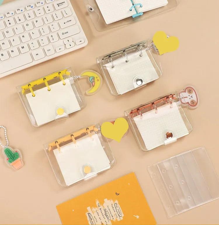 JIANWU Creative Cute Transparent 3 ring Mini Loose-leaf Hand Book Student Portable Notebook ring binder Kawaii School Supplies - ItemBear.com