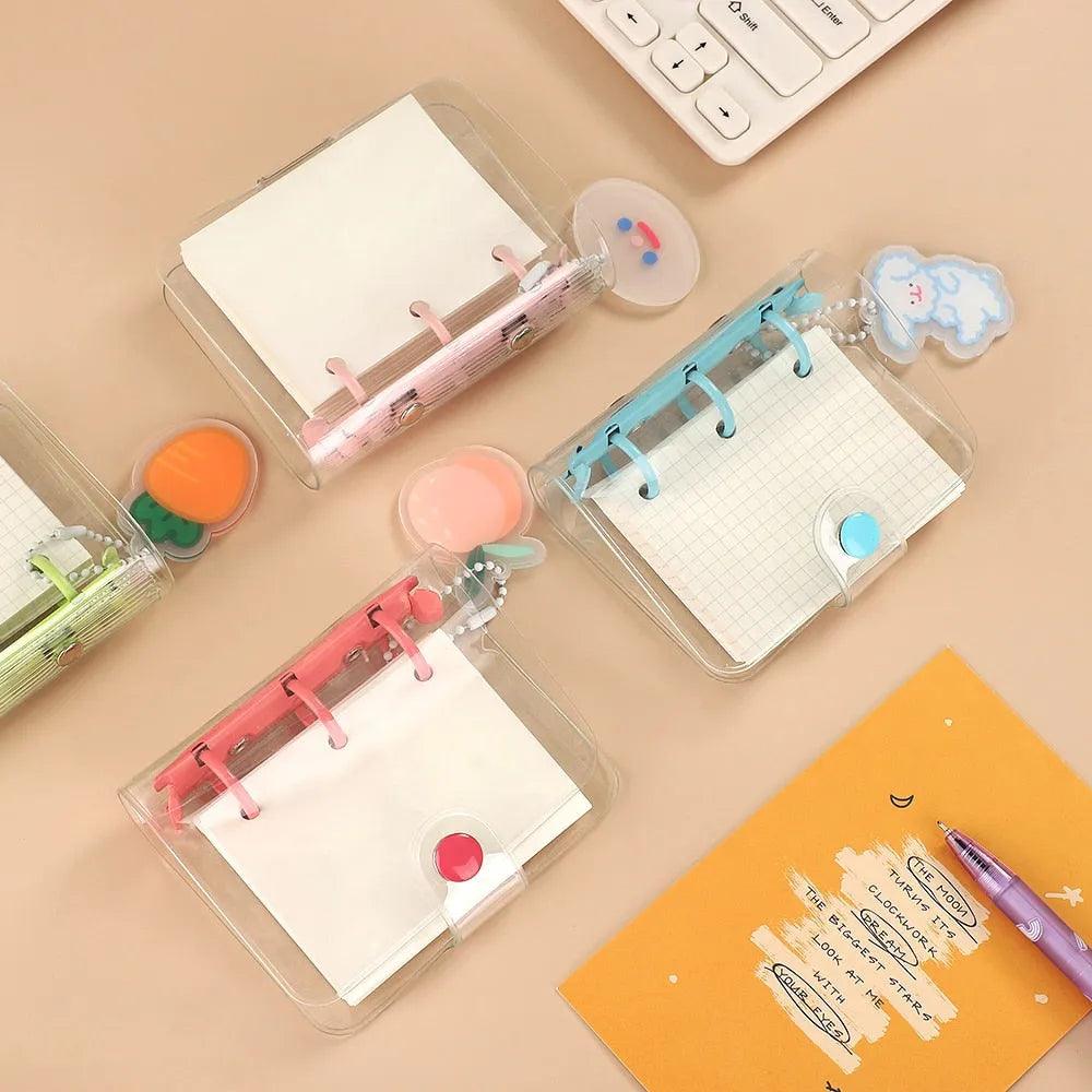 JIANWU Creative Cute Transparent 3 ring Mini Loose-leaf Hand Book Student Portable Notebook ring binder Kawaii School Supplies - ItemBear.com