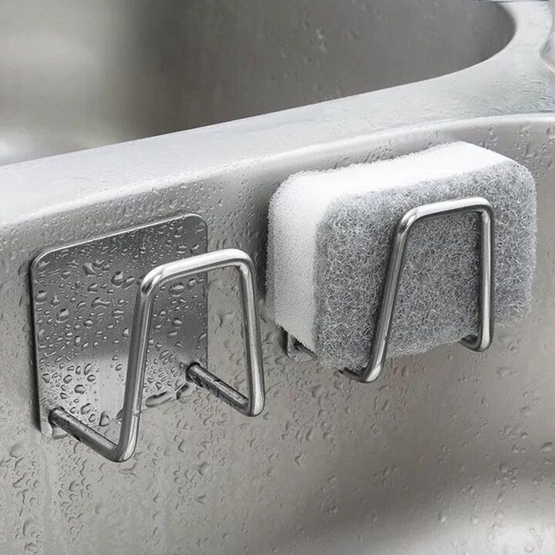 Kitchen Stainless Steel Sink Sponges Holder Self Adhesive Drain Drying Rack Kitchen Wall Hooks Accessories Storage Organizer - ItemBear.com