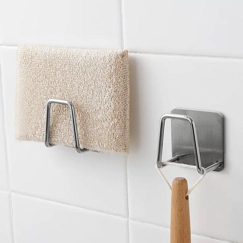 Kitchen Stainless Steel Sink Sponges Holder Self Adhesive Drain Drying Rack Kitchen Wall Hooks Accessories Storage Organizer - ItemBear.com