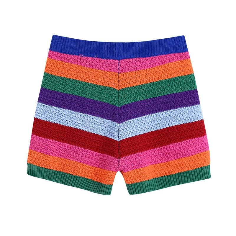 Knitted Contrast Color Crop Tank Top and Shorts - ItemBear.com