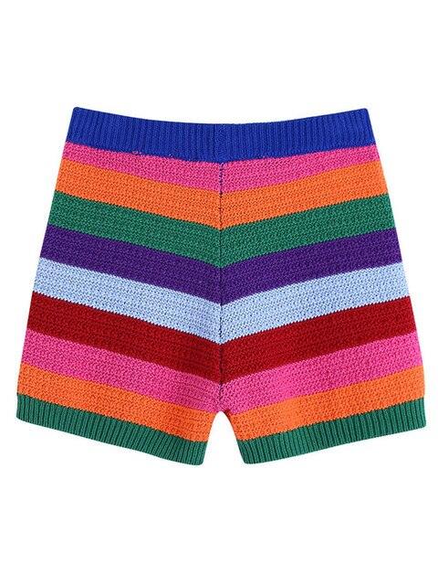Knitted Contrast Color Crop Tank Top and Shorts - ItemBear.com