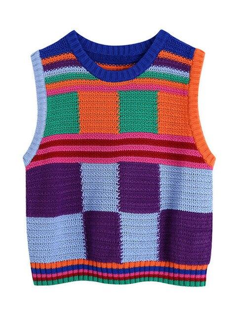 Knitted Contrast Color Crop Tank Top and Shorts - ItemBear.com