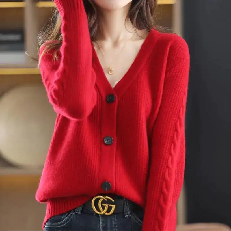 Korean Commute Solid Color V-Neck Cardigan Sweaters for Women - ItemBear.com