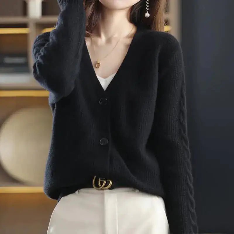 Korean Commute Solid Color V-Neck Cardigan Sweaters for Women - ItemBear.com