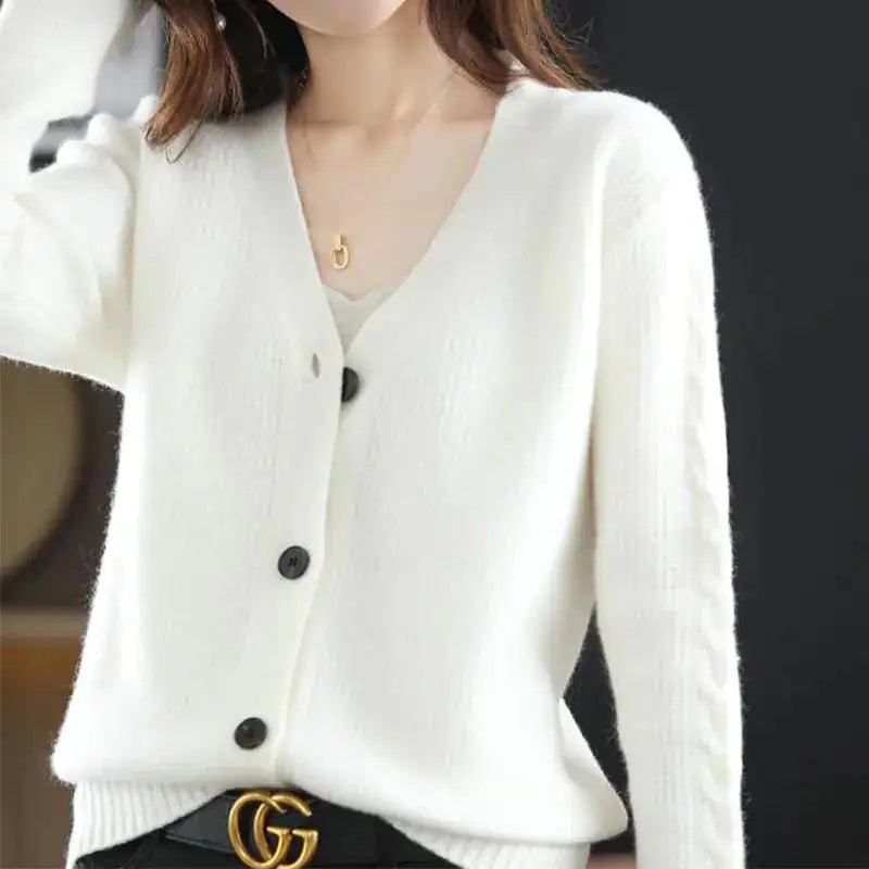 Korean Commute Solid Color V-Neck Cardigan Sweaters for Women - ItemBear.com
