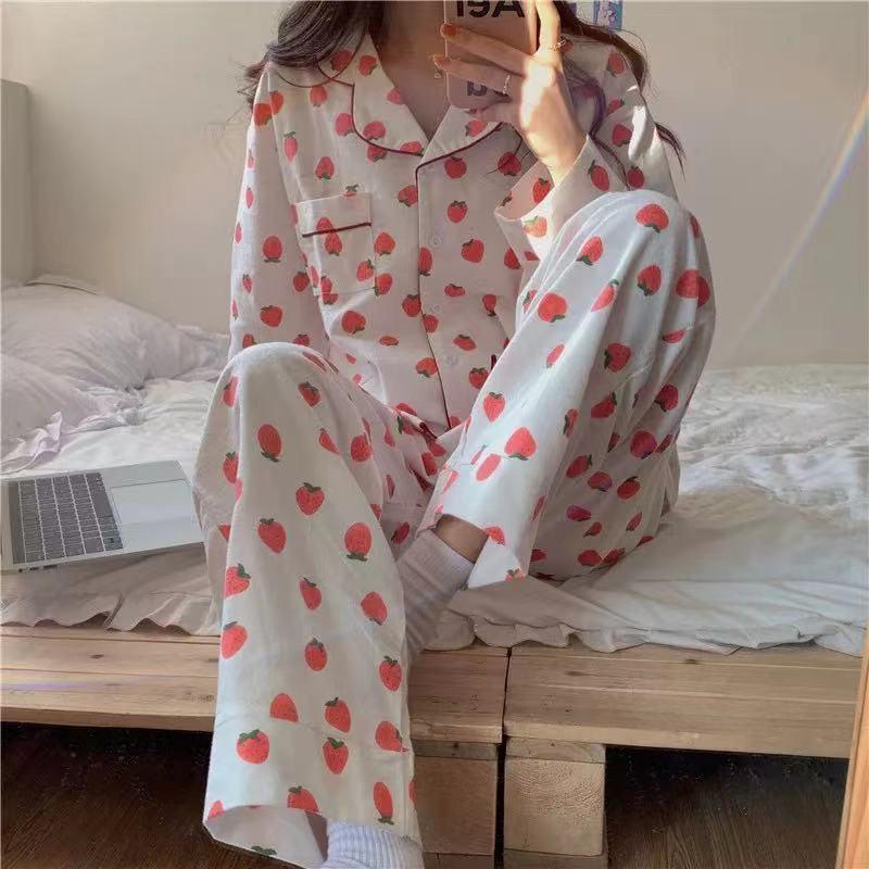 Korean version of grid cute spring and autumn can be worn outside home clothes suit students 2021 new pajamas female spring thin section - ItemBear.com