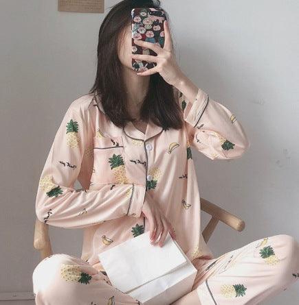 Korean version of grid cute spring and autumn can be worn outside home clothes suit students 2021 new pajamas female spring thin section - ItemBear.com