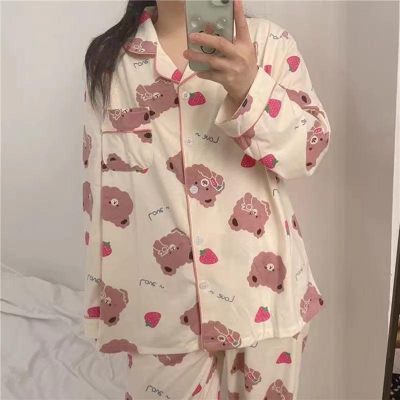 Korean version of grid cute spring and autumn can be worn outside home clothes suit students 2021 new pajamas female spring thin section - ItemBear.com