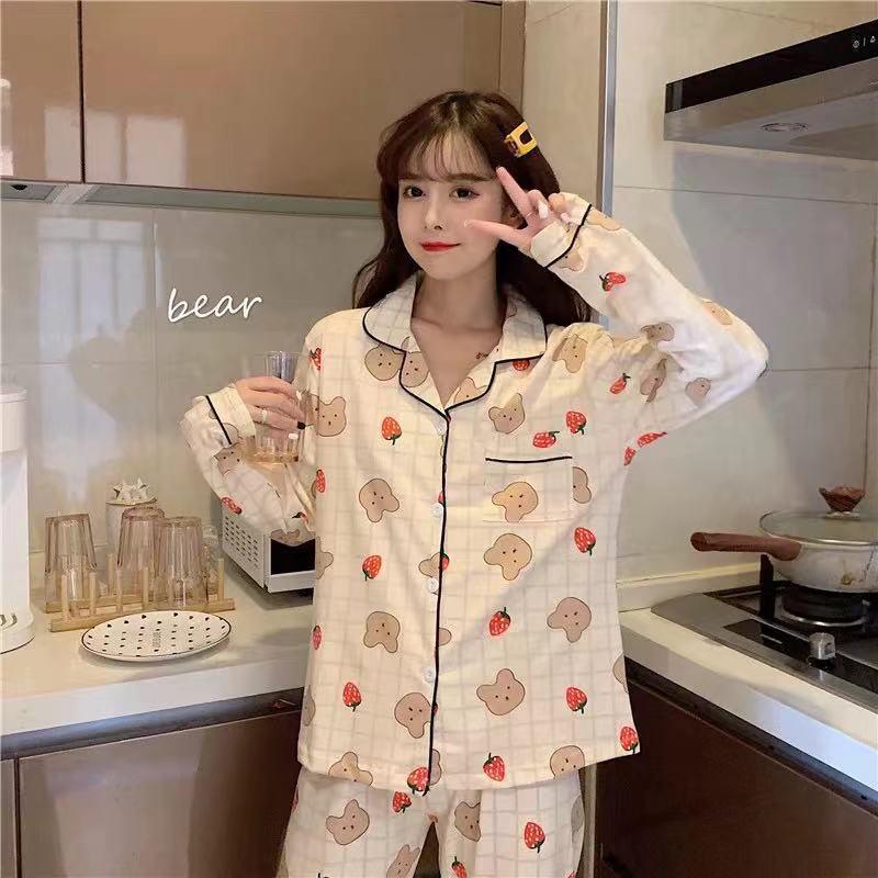 Korean version of grid cute spring and autumn can be worn outside home clothes suit students 2021 new pajamas female spring thin section - ItemBear.com