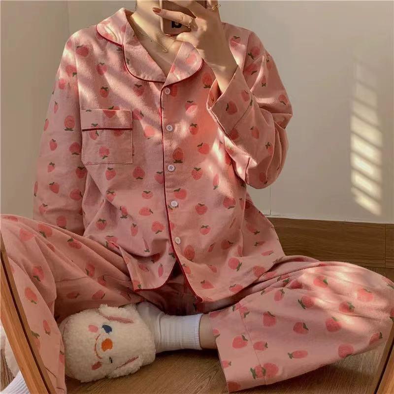 Korean version of grid cute spring and autumn can be worn outside home clothes suit students 2021 new pajamas female spring thin section - ItemBear.com