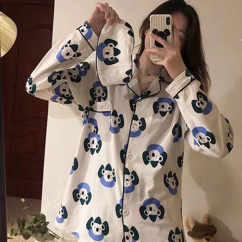 Korean version of grid cute spring and autumn can be worn outside home clothes suit students 2021 new pajamas female spring thin section - ItemBear.com