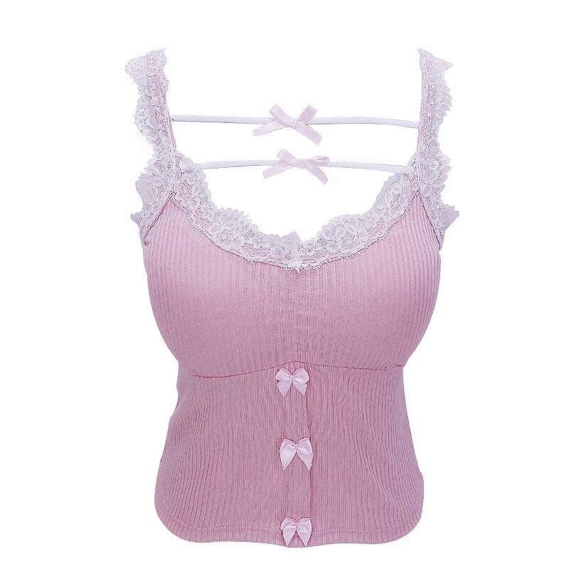 Lace Trim Pink Crop Top - ItemBear.com