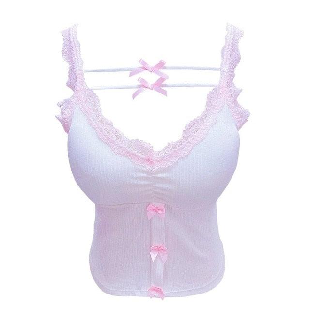 Lace Trim Pink Crop Top - ItemBear.com