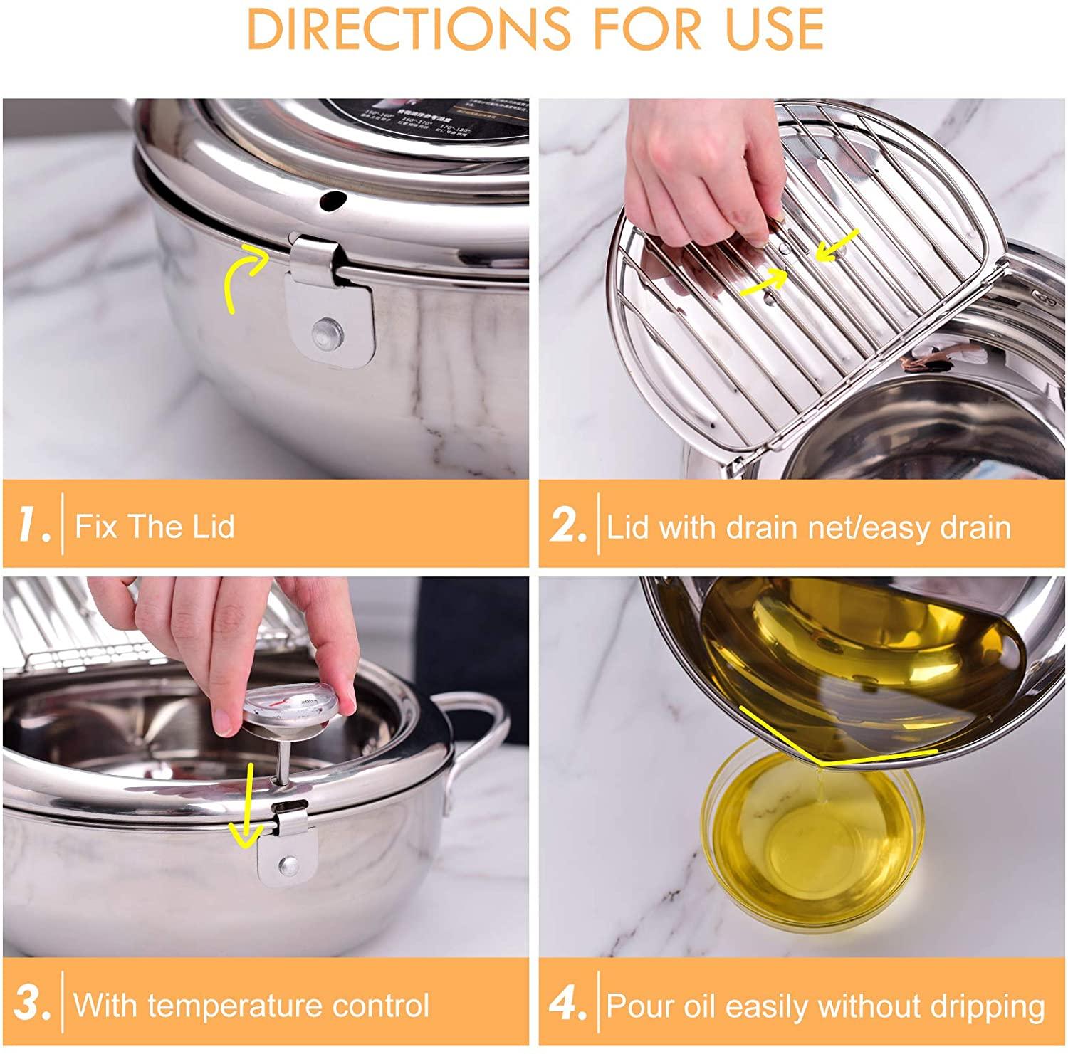 LMETJMA Japanese Deep Frying Pot with a Thermometer and a Lid 304 - ItemBear.com
