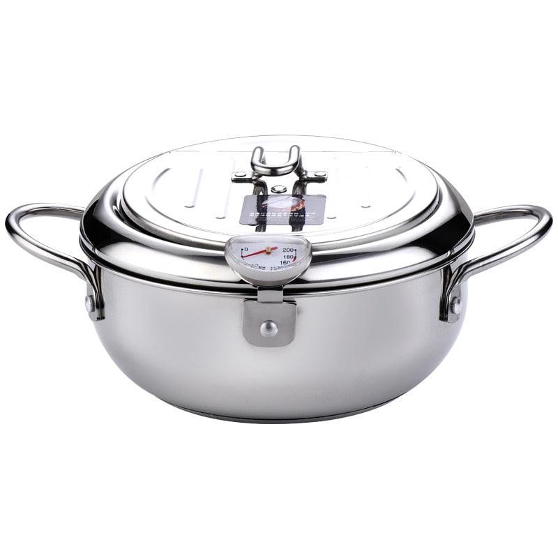 LMETJMA Japanese Deep Frying Pot with a Thermometer and a Lid 304 - ItemBear.com