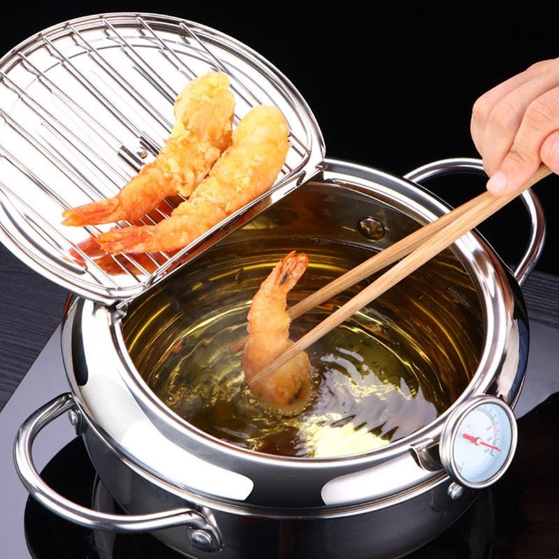 LMETJMA Japanese Deep Frying Pot with a Thermometer and a Lid 304 - ItemBear.com