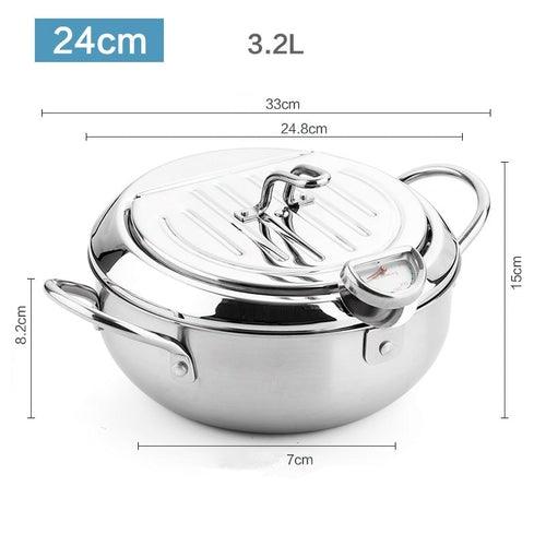 LMETJMA Japanese Deep Frying Pot with a Thermometer and a Lid 304 - ItemBear.com