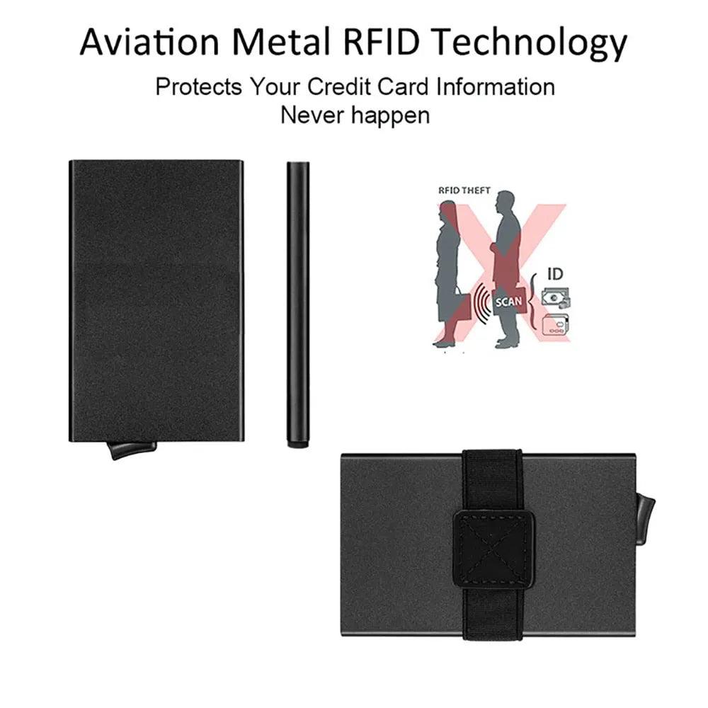 Luxury Brand Aluminum Business ID Bank Cardholder Mini PU leather RFID Blocking Wallet Men Women Credit Card Holders - ItemBear.com
