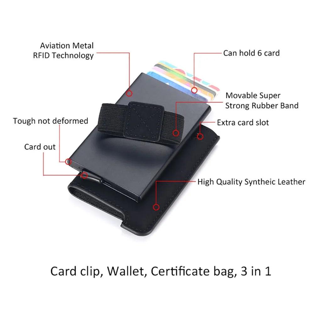 Luxury Brand Aluminum Business ID Bank Cardholder Mini PU leather RFID Blocking Wallet Men Women Credit Card Holders - ItemBear.com