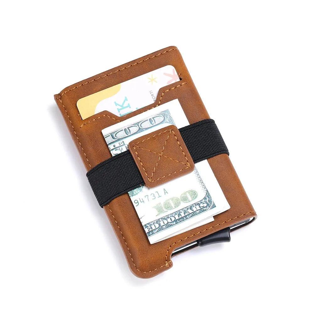 Luxury Brand Aluminum Business ID Bank Cardholder Mini PU leather RFID Blocking Wallet Men Women Credit Card Holders - ItemBear.com