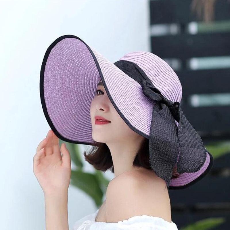 Manufacturers sell big brim hat shade straw hat female summer foldable sunscreen sun hat travel seaside vacation beach hat - ItemBear.com