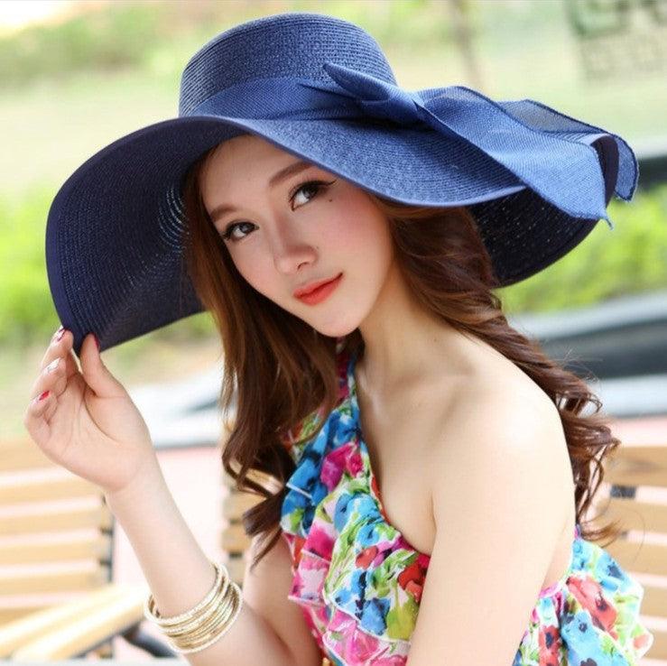 Manufacturers sell big brim hat shade straw hat female summer foldable sunscreen sun hat travel seaside vacation beach hat - ItemBear.com