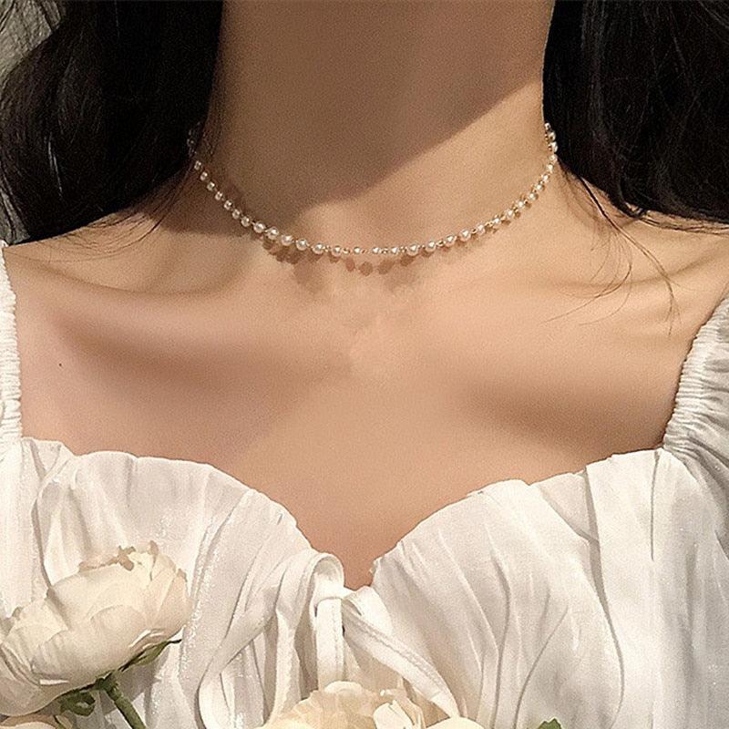 New Beads Women's Neck Chain Kpop Pearl Choker Necklace Gold Color Goth Chocker Jewelry On The Neck Pendant 2021 Collar For Girl - ItemBear.com