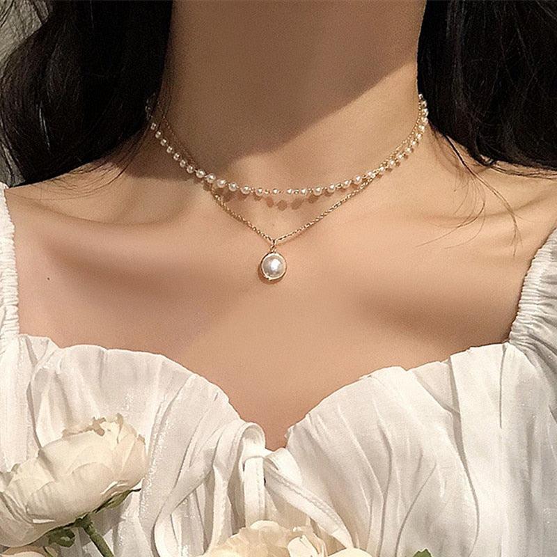 New Beads Women's Neck Chain Kpop Pearl Choker Necklace Gold Color Goth Chocker Jewelry On The Neck Pendant 2021 Collar For Girl - ItemBear.com