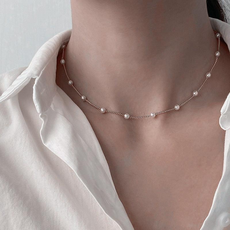 New Beads Women's Neck Chain Kpop Pearl Choker Necklace Gold Color Goth Chocker Jewelry On The Neck Pendant 2021 Collar For Girl - ItemBear.com