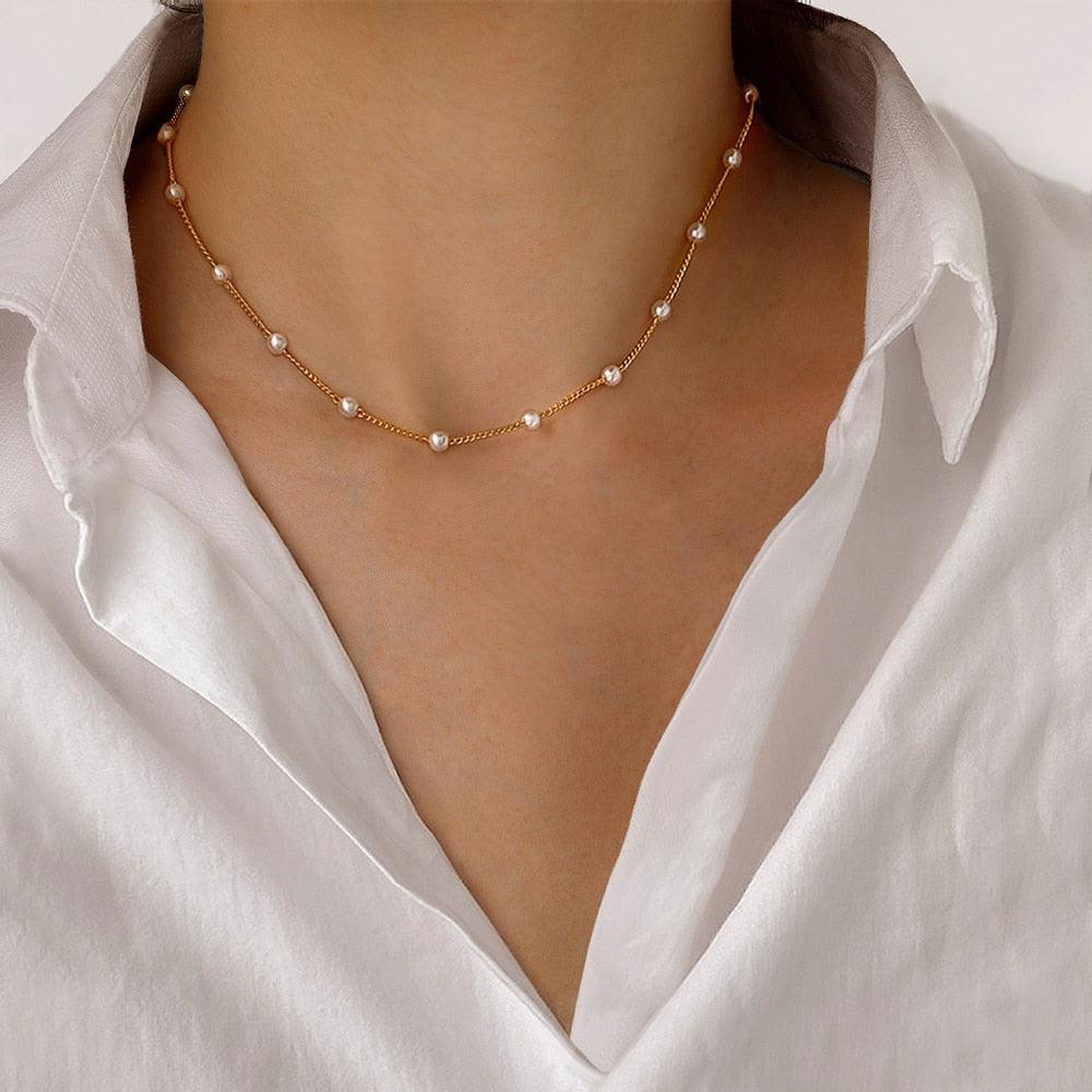 New Beads Women's Neck Chain Kpop Pearl Choker Necklace Gold Color Goth Chocker Jewelry On The Neck Pendant 2021 Collar For Girl - ItemBear.com